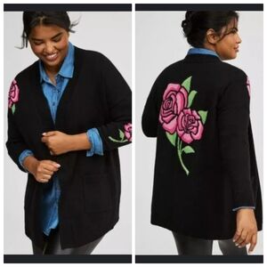 Torrid Black Cardigan with Pink Floral Design